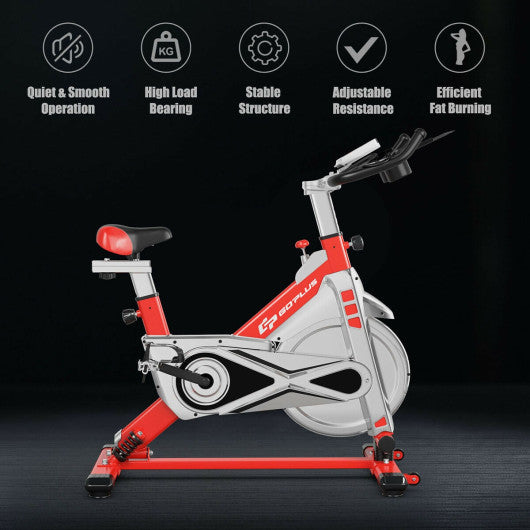 Stationary Silent Belt Adjustable Exercise Bike with Phone Holder and Electronic Display-Red