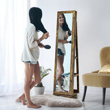 360° Rotatable 2-in-1 Lockable Jewelry Cabinet with Full-Length Mirror-Rustic Brown