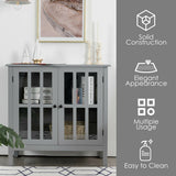 Glass Door Sideboard Console Storage Buffet Cabinet-Gray