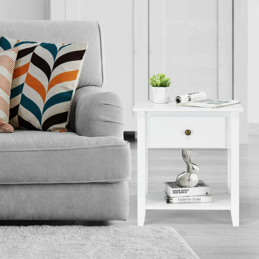 Nightstand with Drawer and Storage Shelf for Bedroom Living Room-Wine