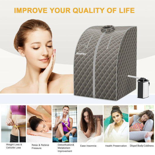 Portable Personal Steam Sauna Spa with 3L Blast-proof Steamer Chair-Gray