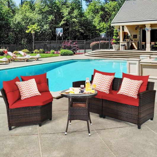 4 Pieces Outdoor Cushioned Rattan Furniture Set-Red