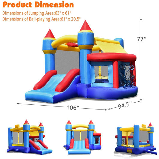 Castle Slide Inflatable Bounce House with Ball Pit and Basketball Hoop