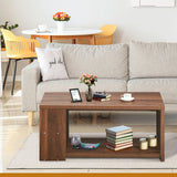 Coffee Table Sofa Side Table with Storage Shelves -Walnut