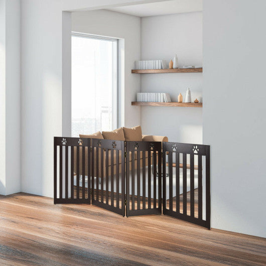 24 Inch Folding Wooden Freestanding Pet Gate Dog Gate with 360° Hinge -Dark Brown