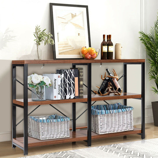 3 Tier 47 Inch Console Metal Frame Sofa Table-Rustic Brown
