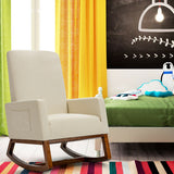 Rocking High Back Upholstered Lounge Armchair with Side Pocket-Beige