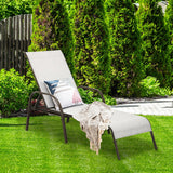 2 Pcs Outdoor Patio Lounge Chair Chaise Fabric with Adjustable Reclining Armrest-Gray