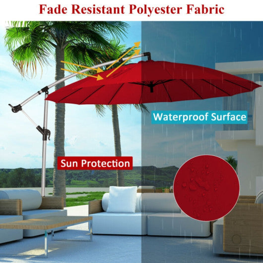 10 Feet Patio Offset Umbrella Market Hanging Umbrella for Backyard Poolside Lawn Garden-Dark Red