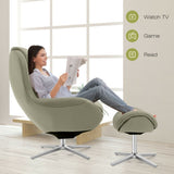 360°  Swivel Leather Lounge Chair with Ottoman and Aluminum Alloy Base-Gray