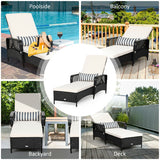 PE Rattan Armrest Chaise Lounge Chair with Adjustable Pillow-Black