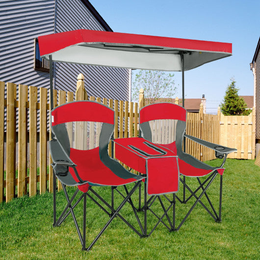 Portable Folding Camping Canopy Chairs with Cup Holder-Red