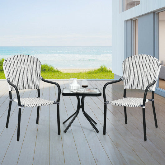 Set of 4 Patio Rattan Stackable Dining Chair with  Armrest for Garden-White