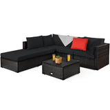 6 Pieces Outdoor Patio Rattan Sectional Sofa Set with Coffee Table-Black