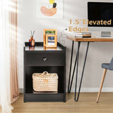 Set of 2 Nightstand with Drawer Cabinet End Side Table Raised Top-Black