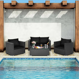 4 Pieces Patio Rattan Conversation Set with Cushions and Coffee Table-Black