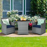 3 Pieces Patio Rattan Furniture Set with Cushioned Armrest Sofa-Navy