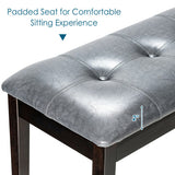 Upholstered Dining Room PU Bench Solid Wood Button Tufted-Gray