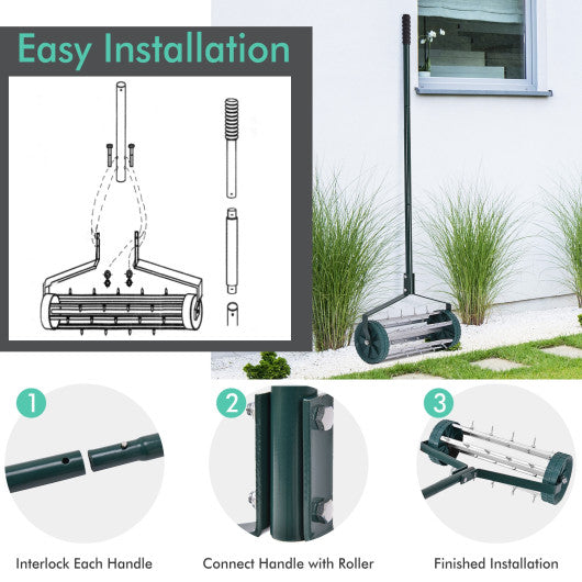 18 Inch Rolling Lawn Aerator with Anti-slip Handle and Tine Spikes