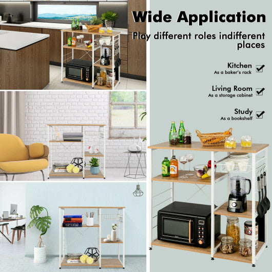 Industrial Kitchen Baker's Rack Microwave Shelf with 6 Hooks-Natural