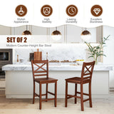 Set of 2 Bar Stools 25 Inch Counter Height Chairs with Rubber Wood Legs