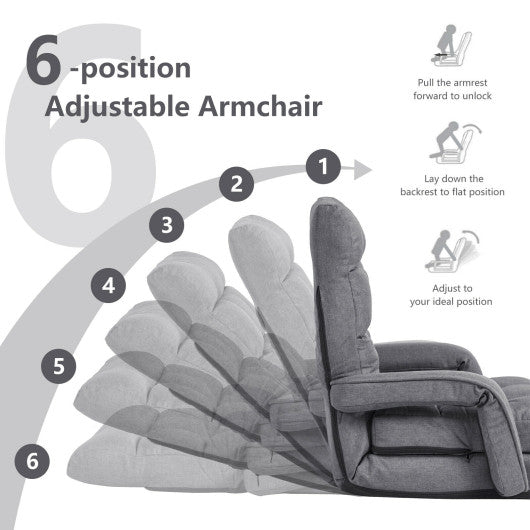 Folding Lazy Floor Chair Sofa with Armrests and Pillow-Gray