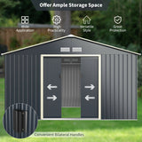 11 x 8 Feet Metal Storage Shed for Garden and Tools with 2 Lockable Sliding Doors-Gray