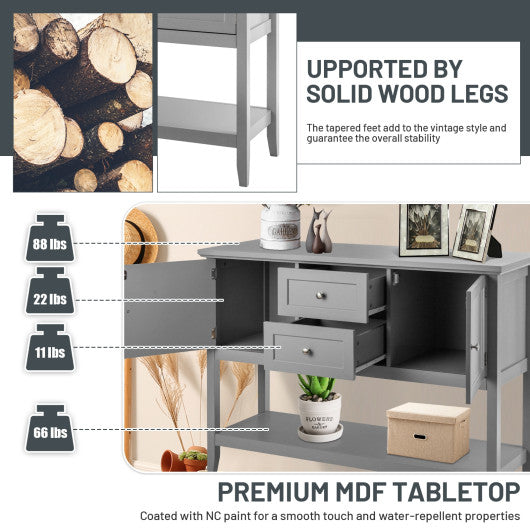 Wooden Sideboard Buffet Console Table  with Drawers and Storage-Gray