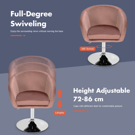 360 Degree Swivel Makeup Stool Accent Chair with Round Back and Metal Base-Pink