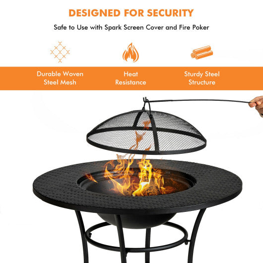 31.5 Inch Patio Fire Pit Dining Table With Cooking BBQ Grate