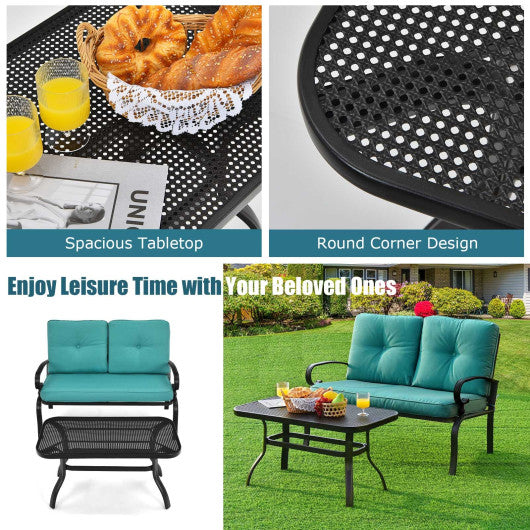 2PCS Patio Loveseat Bench Table Furniture Set with Cushioned Chair-Turquoise