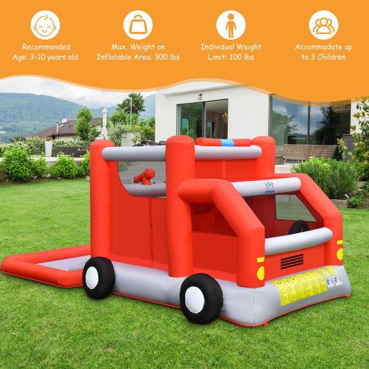 Fire Truck Themed Inflatable Castle Water Park Kids Bounce House without Blower