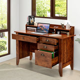 Vintage Computer Desk with Storage Shelves and 4 Drawers-Rustic Brown