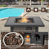 32 Inch Square Propane Fire Pit Table with Lava Rocks Cover-Gray