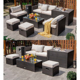 8 Pieces Patio Space-Saving Rattan Furniture Set with Storage Box and Waterproof Cover-White