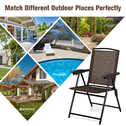 4 Pieces Folding Dining Chairs with Smooth Armrests and Sling Back