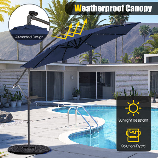 10 Feet Patio Solar Powered Cantilever Umbrella with Tilting System-Navy