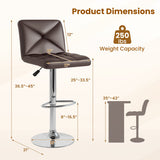 PU Leather Upholstered Bar Stools Set of 2 with Back and Adjustable Height-Brown