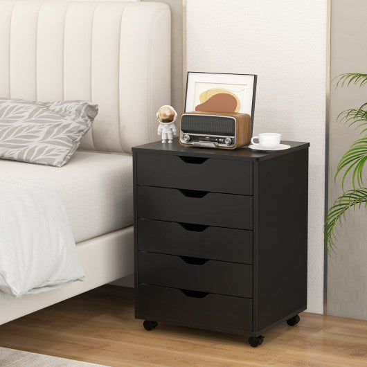 5 Drawer Mobile File Cabinet with Wheels for Living Room-Black