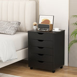5 Drawer Mobile File Cabinet with Wheels for Living Room-Black