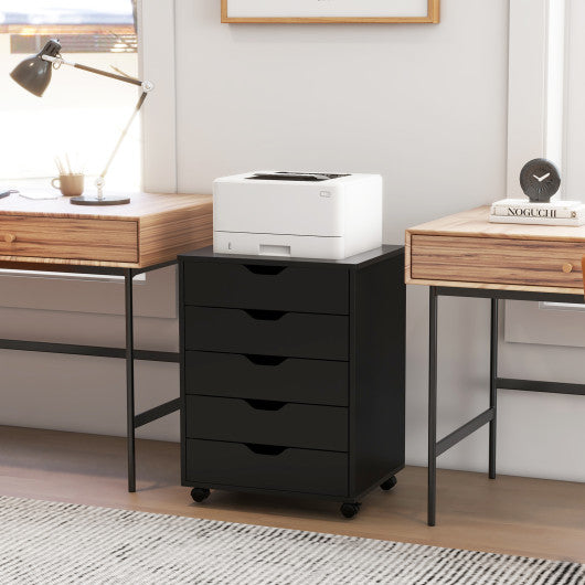 5 Drawer Mobile File Cabinet with Wheels for Living Room-Black