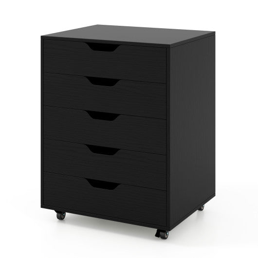 5 Drawer Mobile File Cabinet with Wheels for Living Room-Black