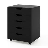 5 Drawer Mobile File Cabinet with Wheels for Living Room-Black