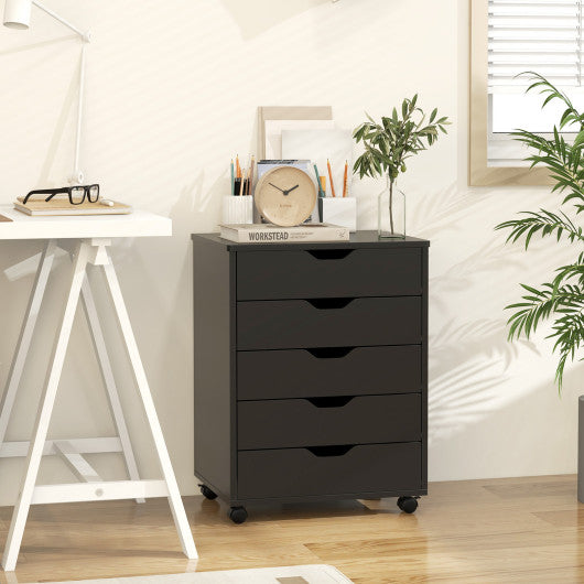 5 Drawer Mobile File Cabinet with Wheels for Living Room-Black