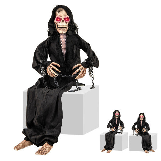 5 Feet Animated Halloween Sitting Reaper with Voice Greetings