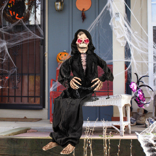 5 Feet Animated Halloween Sitting Reaper with Voice Greetings