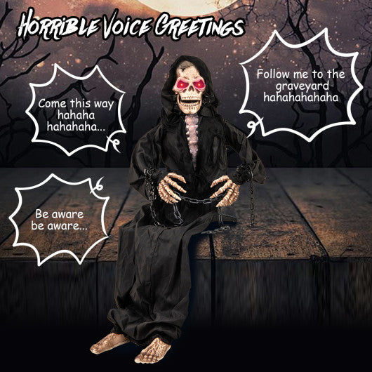 5 Feet Animated Halloween Sitting Reaper with Voice Greetings