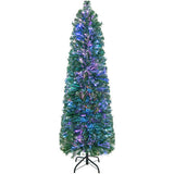 5/6/7/8 FT Pre-Lit Christmas Pencil Tree with Colorful Fiber Optics Green-5 ft