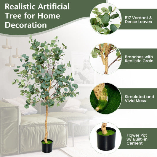 5.5 Feet Artificial Eucalyptus Tree with 517 Silver Dollar Leaves-1 Pack