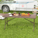 5FT Folding Picnic Table with Rattan Grain HDPE Tabletop and Sturdy Metal Fame-Coffee